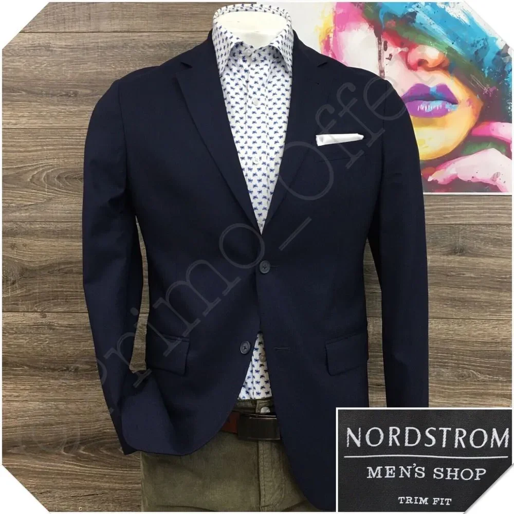 NORDSTROM Mens Blazer Sport Coat Casual Jacket‎ Size 40R Trim Fit Blue Wool Suit